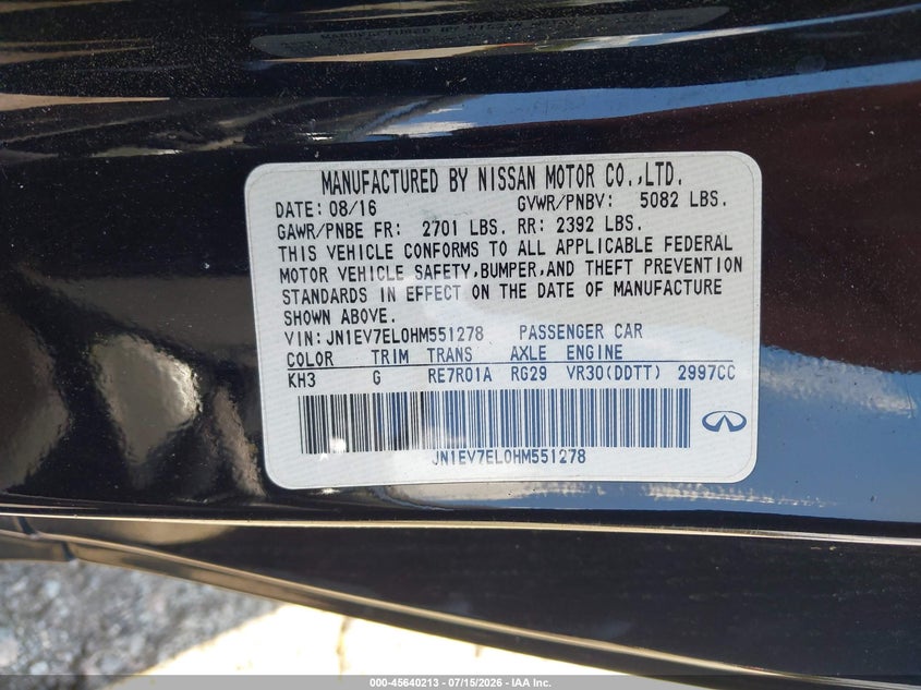 2017 Infiniti Q60 3.0T Premium VIN: JN1EV7EL0HM551278 Lot: 45640213