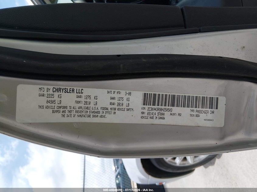 2008 Chrysler 300 Lx VIN: 2C3KA43R98H250503 Lot: 45640291