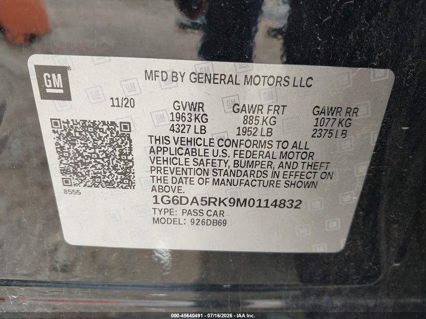 2021 Cadillac Ct4 Luxury VIN: 1G6DA5RK9M0114832 Lot: 45640491