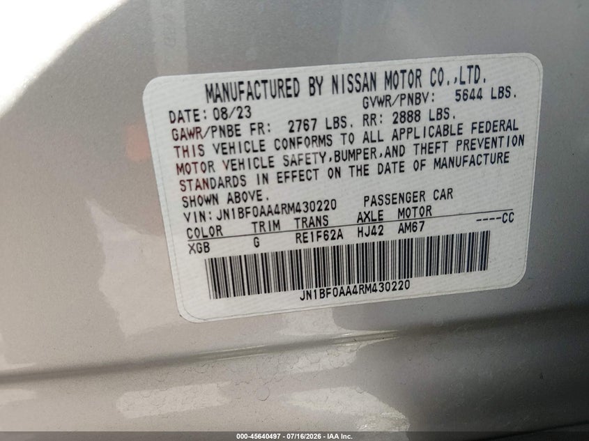 2024 Nissan Ariya Venture+ VIN: JN1BF0AA4RM430220 Lot: 45640497