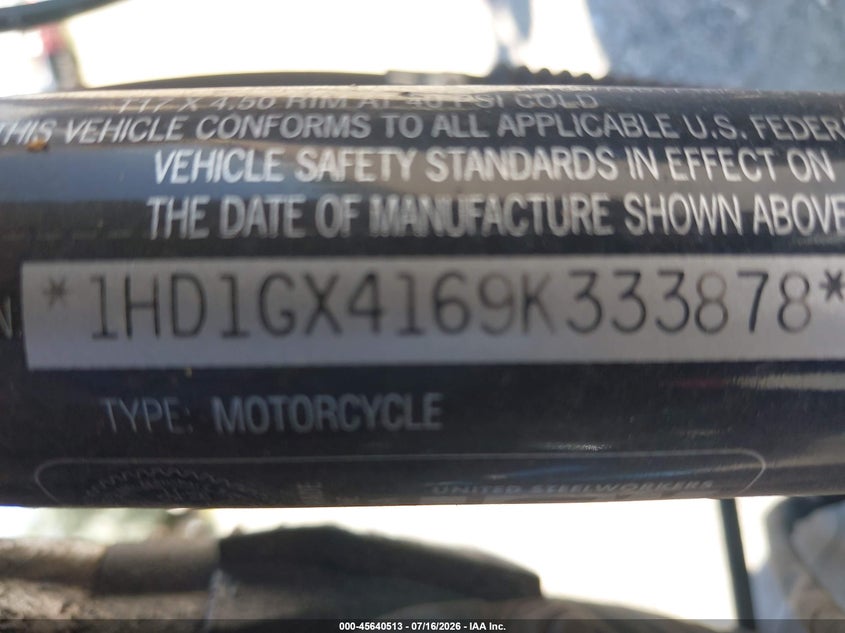 2009 Harley-Davidson Fxdb VIN: 1HD1GX4169K333878 Lot: 45640513