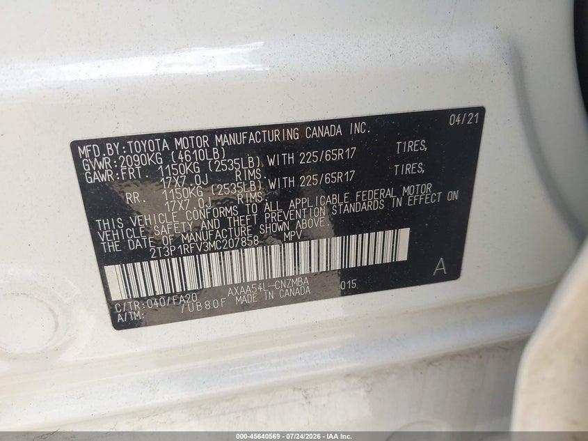 2021 TOYOTA RAV4 auction photo 8