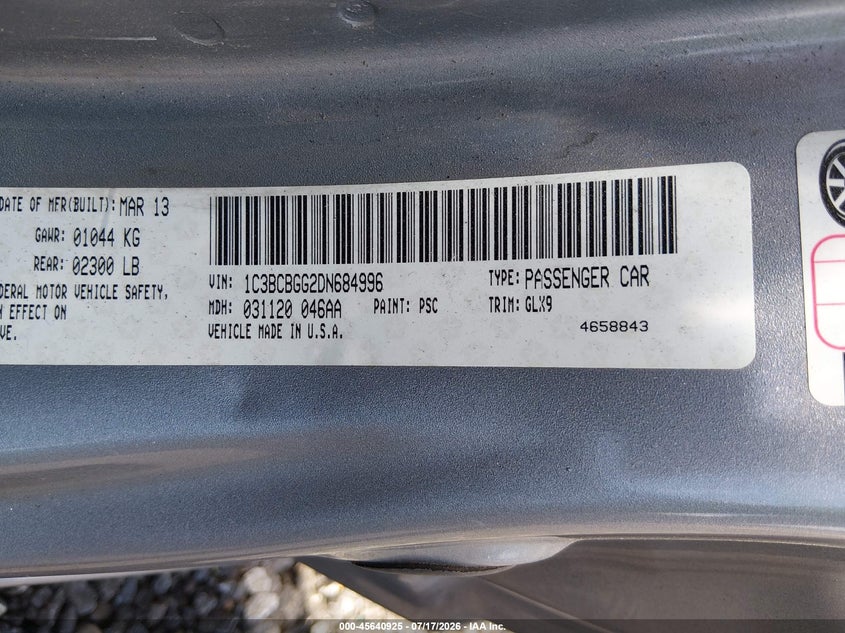 2013 Chrysler 200 S VIN: 1C3BCBGG2DN684996 Lot: 45640925