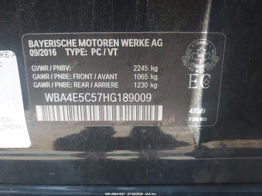 2017 BMW 440I Gran Coupe xDrive VIN: WBA4E5C57HG189009 Lot: 45641087