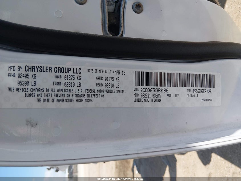 2013 Chrysler 300C VIN: 2C3CCAET8DH681690 Lot: 45641116