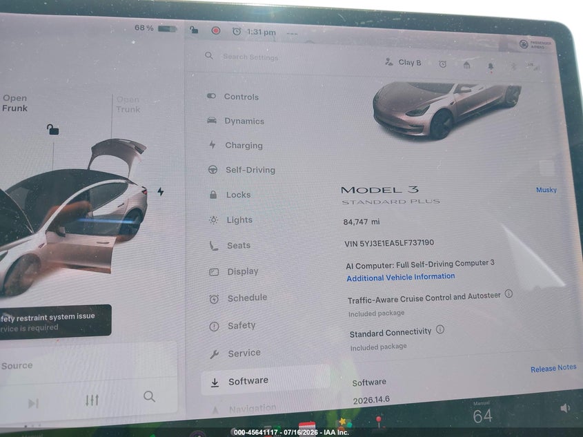 2020 TESLA MODEL 3 auction photo 7