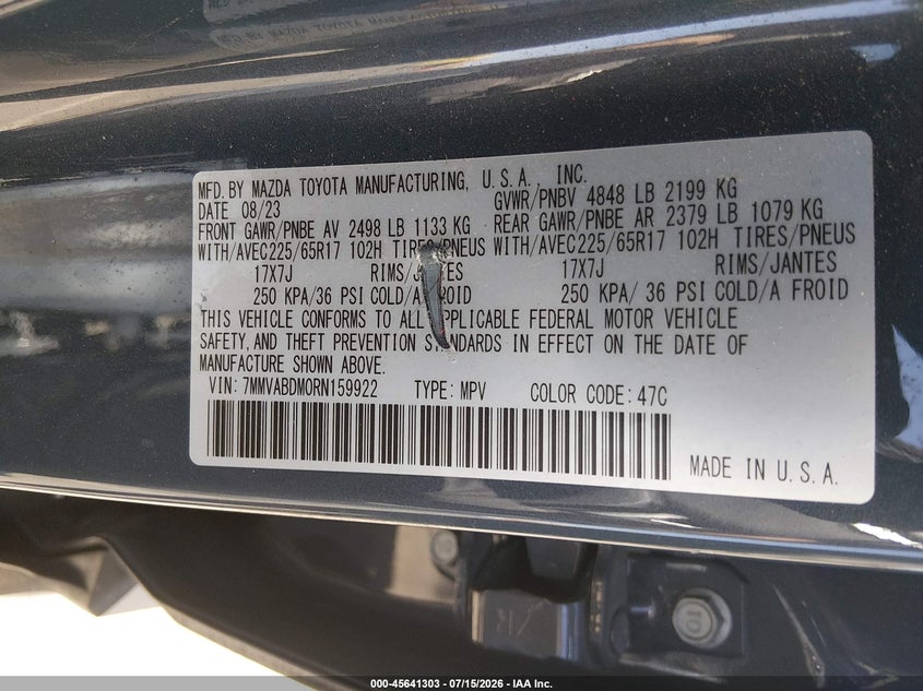 2024 Mazda Cx-50 2.5 S Premium VIN: 7MMVABDM0RN159922 Lot: 45641303
