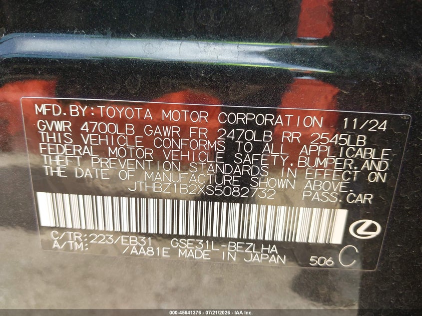 2025 Lexus Is 350 F Sport Design VIN: JTHBZ1B2XS5082732 Lot: 45641376