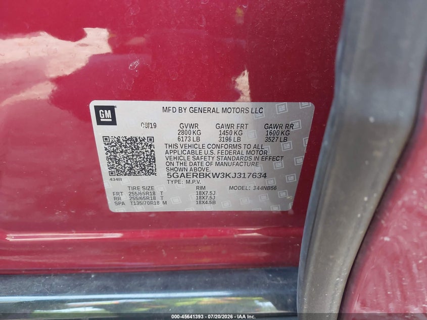 2019 Buick Enclave Fwd Essence VIN: 5GAERBKW3KJ317634 Lot: 45641393