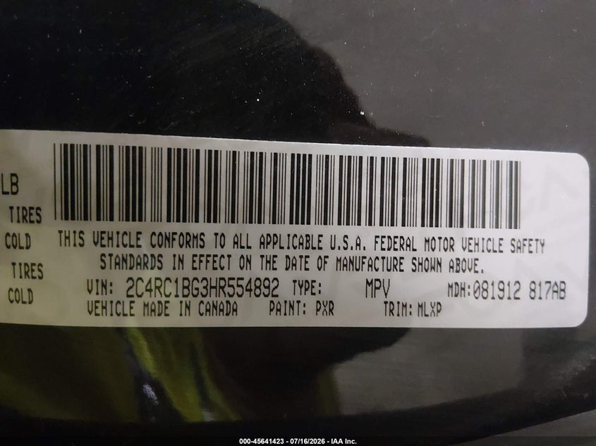 2017 Chrysler Pacifica Touring-L VIN: 2C4RC1BG3HR554892 Lot: 45641423