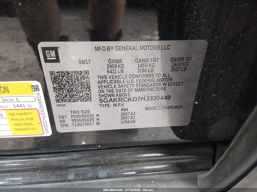 2017 Buick Enclave Premium VIN: 5GAKRCKD7HJ330449 Lot: 45641444