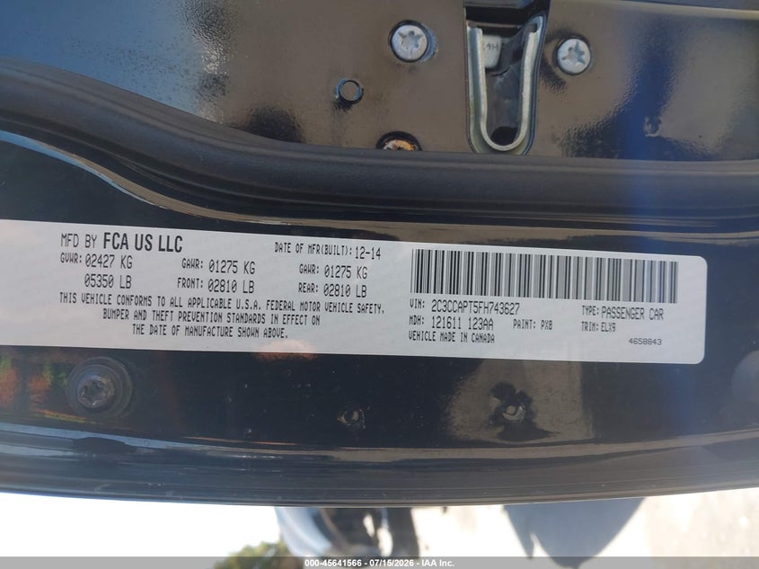 2015 Chrysler 300C Platinum VIN: 2C3CCAPT5FH743627 Lot: 45641566