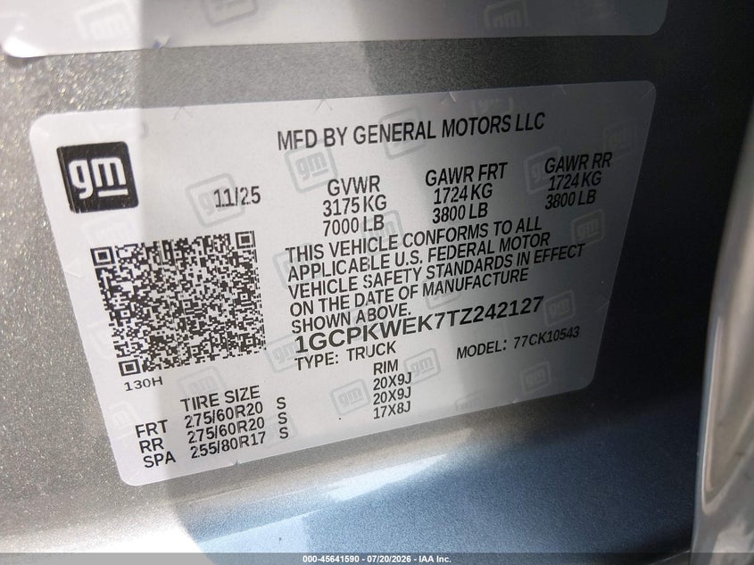 2026 Chevrolet Silverado 1500 4Wd Short Bed Rst VIN: 1GCPKWEK7TZ242127 Lot: 45641590
