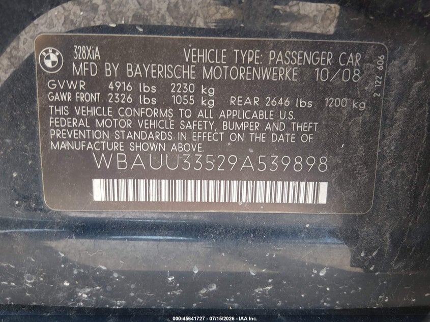 2009 BMW 328I auction photo 7