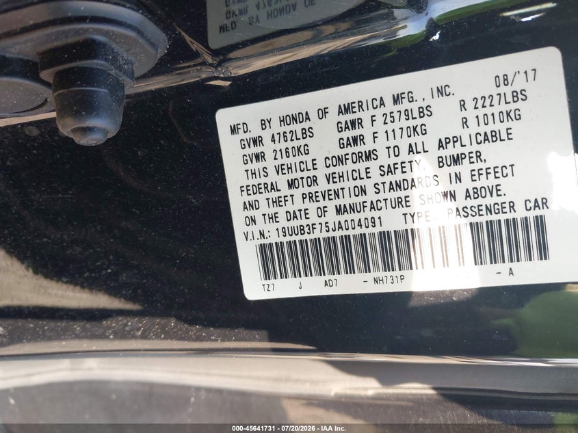 2018 Acura Tlx Advance Pkg VIN: 19UUB3F75JA004091 Lot: 45641731