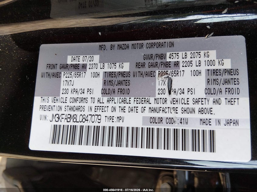 2020 MAZDA CX-5 SPORT UTILITY VEHICLE 2.5L I-4 DI, DOHC, VVT, 187HP