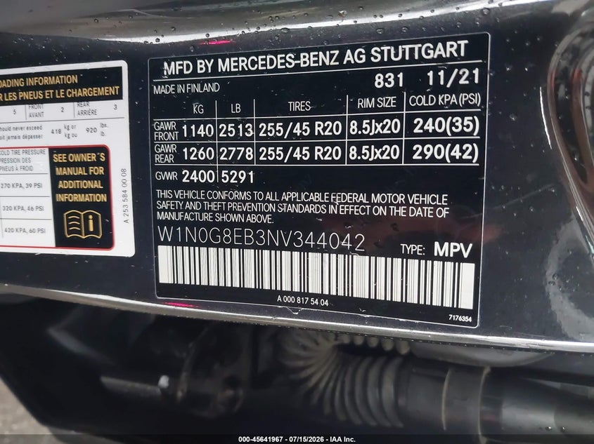 2022 Mercedes-Benz Glc 300 4Matic Suv VIN: W1N0G8EB3NV344042 Lot: 45641967