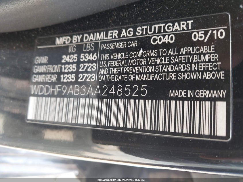 2010 Mercedes-Benz E 550 4Matic VIN: WDDHF9AB3AA248525 Lot: 45642012