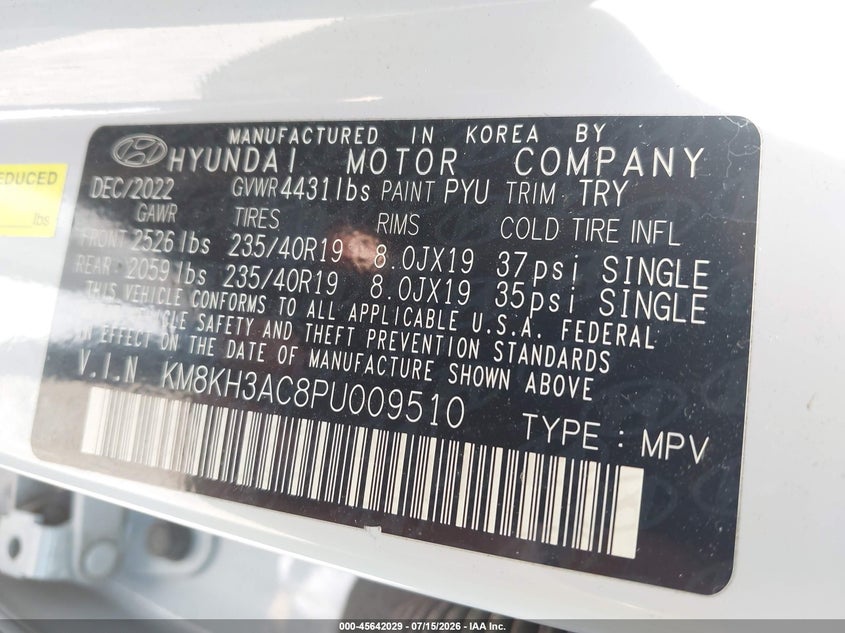 2023 Hyundai Kona N VIN: KM8KH3AC8PU009510 Lot: 45642029