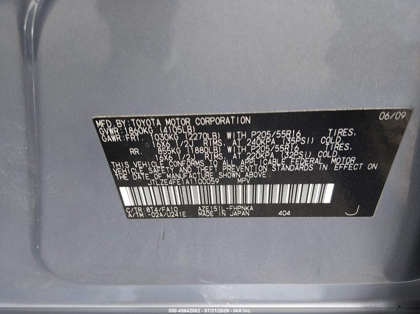 2010 Scion Xb VIN: JTLZE4FE1A1100059 Lot: 45642062