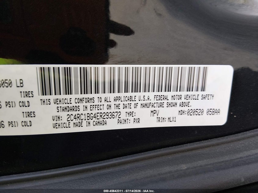 2014 Chrysler Town & Country Touring VIN: 2C4RC1BG4ER293672 Lot: 45642311