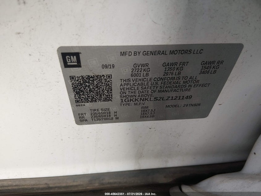 2020 GMC Acadia Fwd Sle VIN: 1GKKNKLS2LZ121149 Lot: 45642351