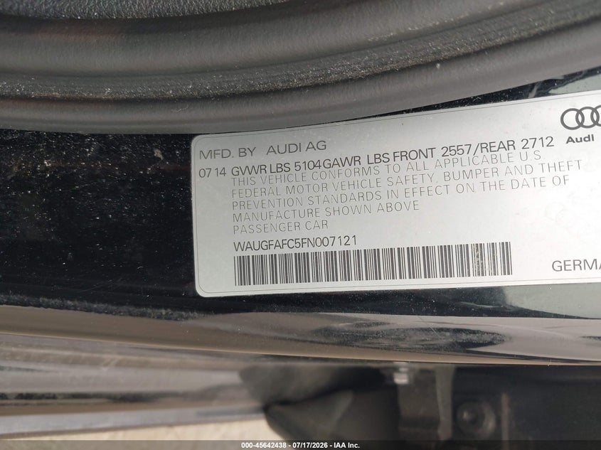 2015 Audi A6 2.0T Premium VIN: WAUGFAFC5FN007121 Lot: 45642438