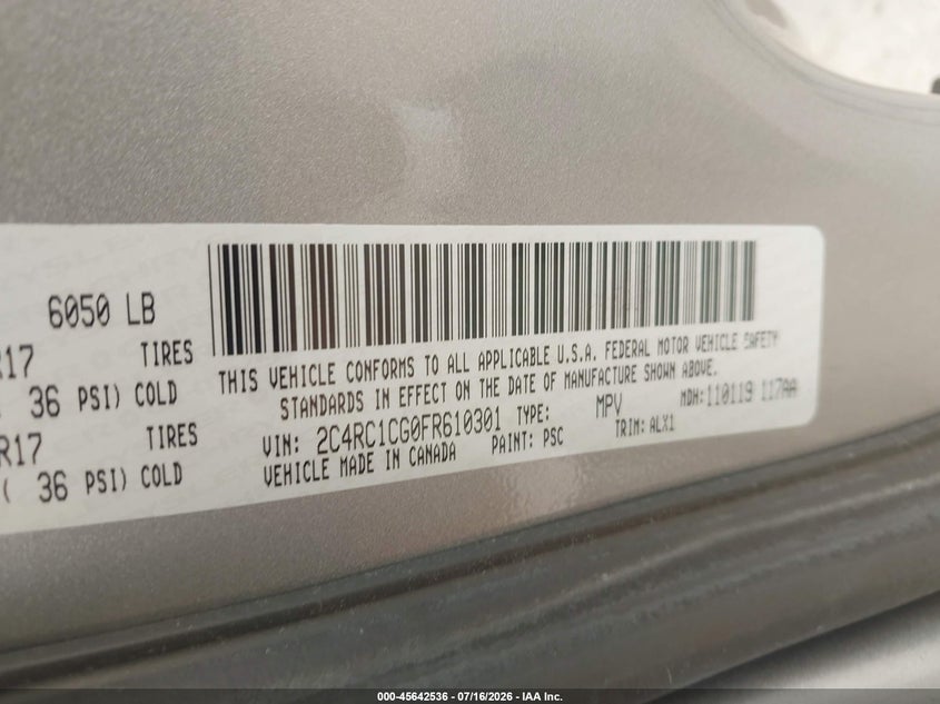 2015 Chrysler Town & Country Touring-L VIN: 2C4RC1CG0FR610301 Lot: 45642536