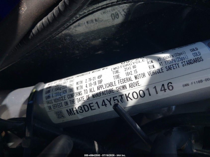 2026 Yamaha Other VIN: MH3DE14Y5TK001146 Lot: 45642550