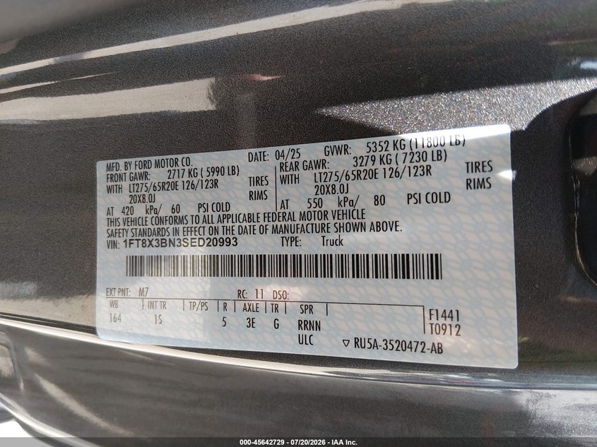 2025 Ford F-350 Xl VIN: 1FT8X3BN3SED20993 Lot: 45642729
