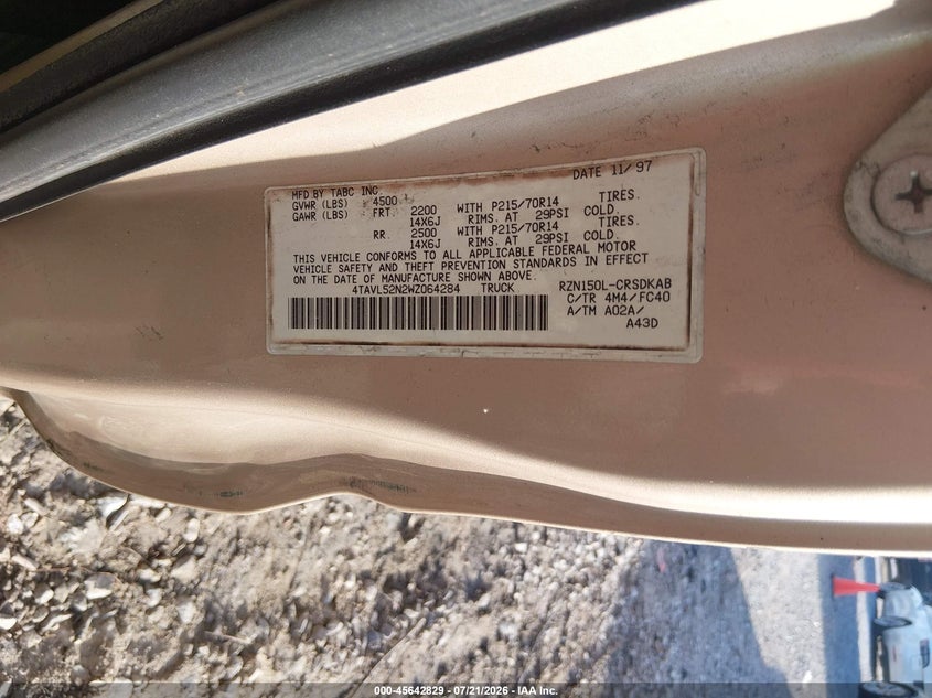 1998 Toyota Tacoma VIN: 4TAVL52N2WZ064284 Lot: 45642829