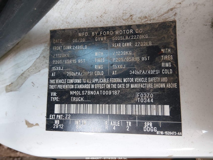 2010 Ford Transit Connect Xlt VIN: NM0LS7BN0AT009187 Lot: 45642877
