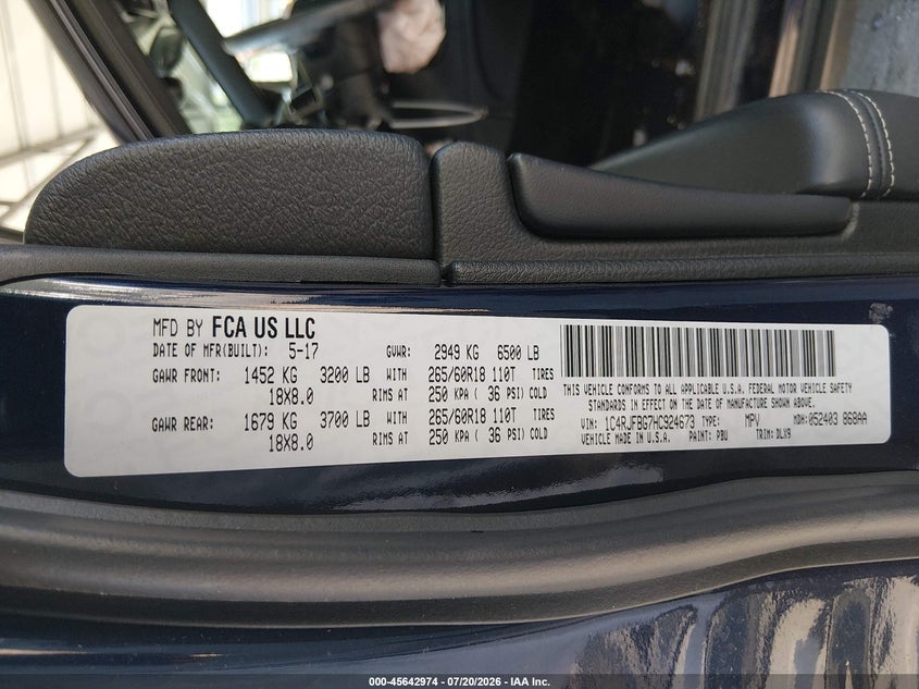 2017 Jeep Grand Cherokee Limited VIN: 1C4RJFBG7HC924673 Lot: 45642974