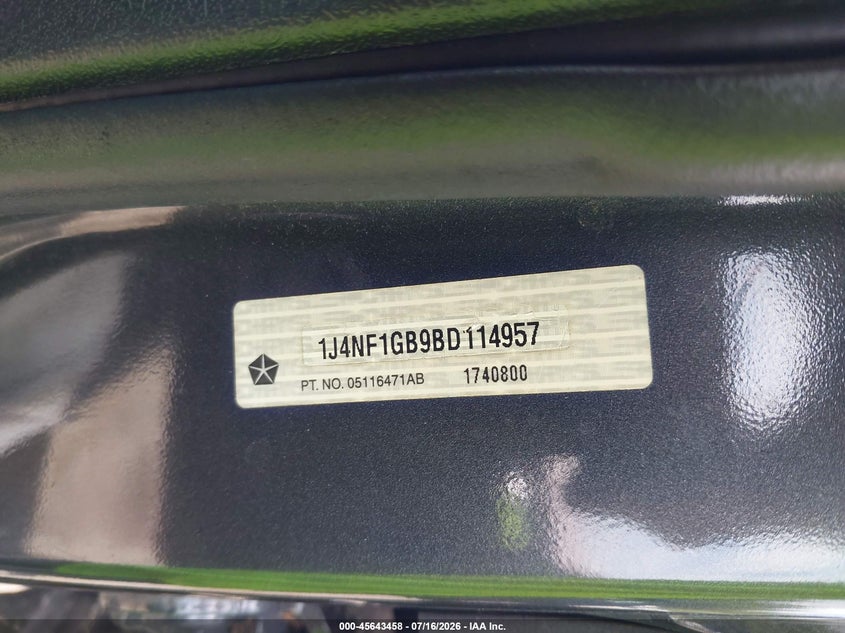 JEEP PATRIOT 2011 VIN 1J4NF1GB9BD114957