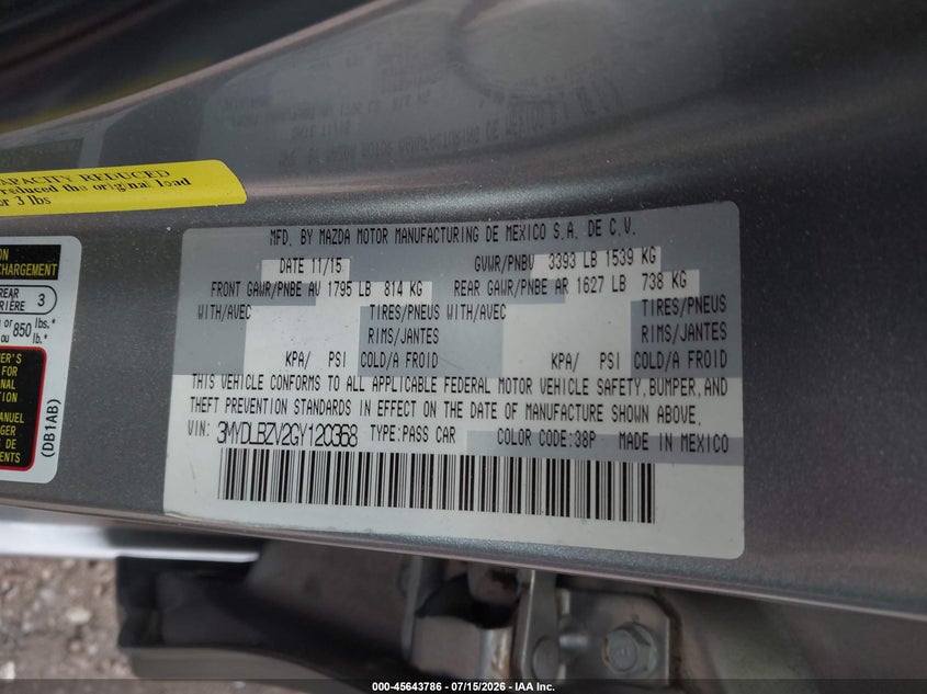 2016 Scion Ia VIN: 3MYDLBZV2GY120368 Lot: 45643786