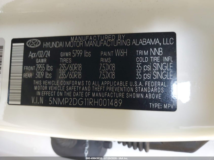 2024 Hyundai Santa Fe Hybrid Sel VIN: 5NMP2DG11RH001489 Lot: 45643838