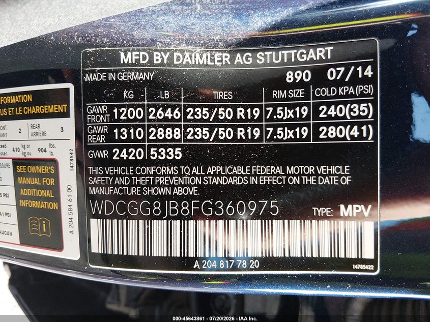 2015 Mercedes-Benz Glk 350 4Matic VIN: WDCGG8JB8FG360975 Lot: 45643861