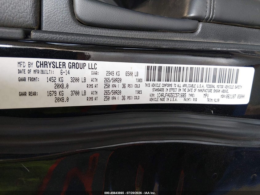 2014 Jeep Grand Cherokee Altitude VIN: 1C4RJFAG5EC571685 Lot: 45643865