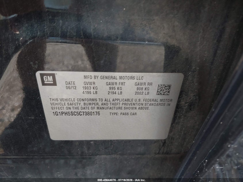 2012 CHEVROLET CRUZE SEDAN 1.4L I-4 DOHC, VVT, TURBO, 138HP