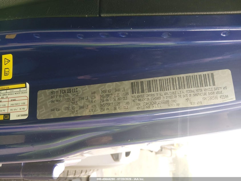 2020 Jeep Wrangler Unlimited Sport S 4X4 VIN: 1C4HJXDN0LW166888 Lot: 45644290