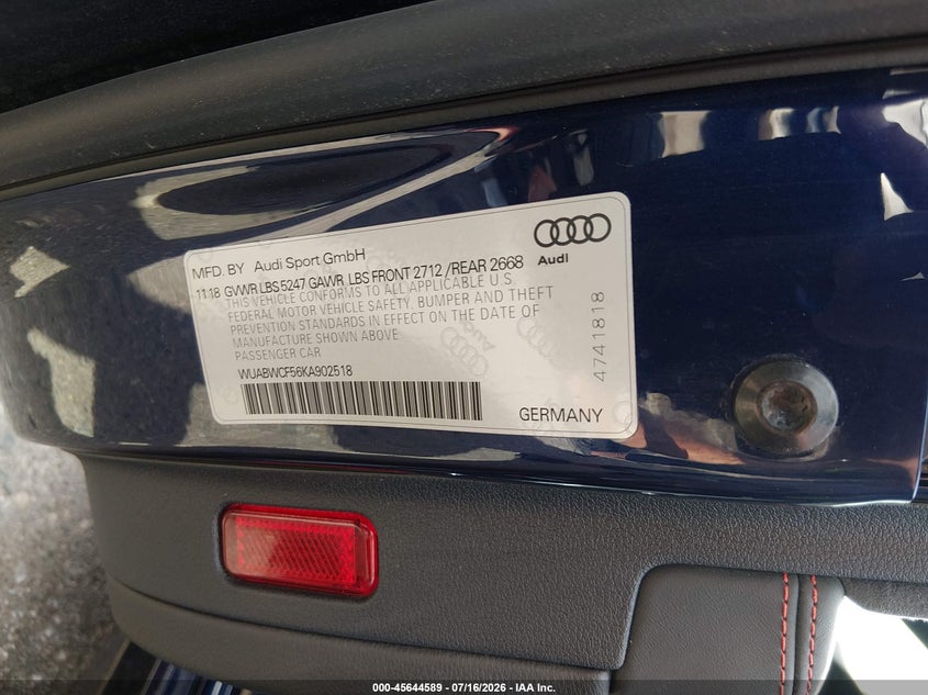 2019 Audi Rs 5 2.9T VIN: WUABWCF56KA902518 Lot: 45644589