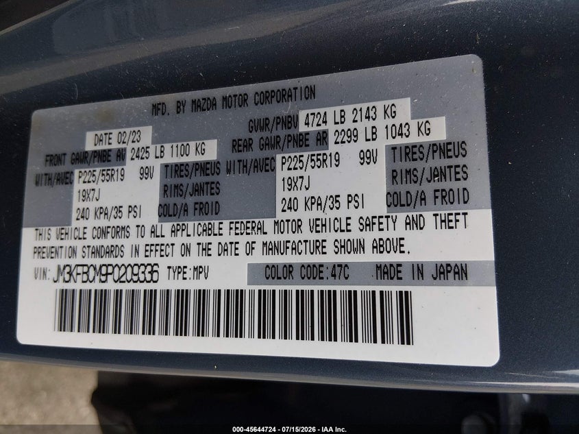 MAZDA CX-5 2023 VIN JM3KFBCM9P0209336
