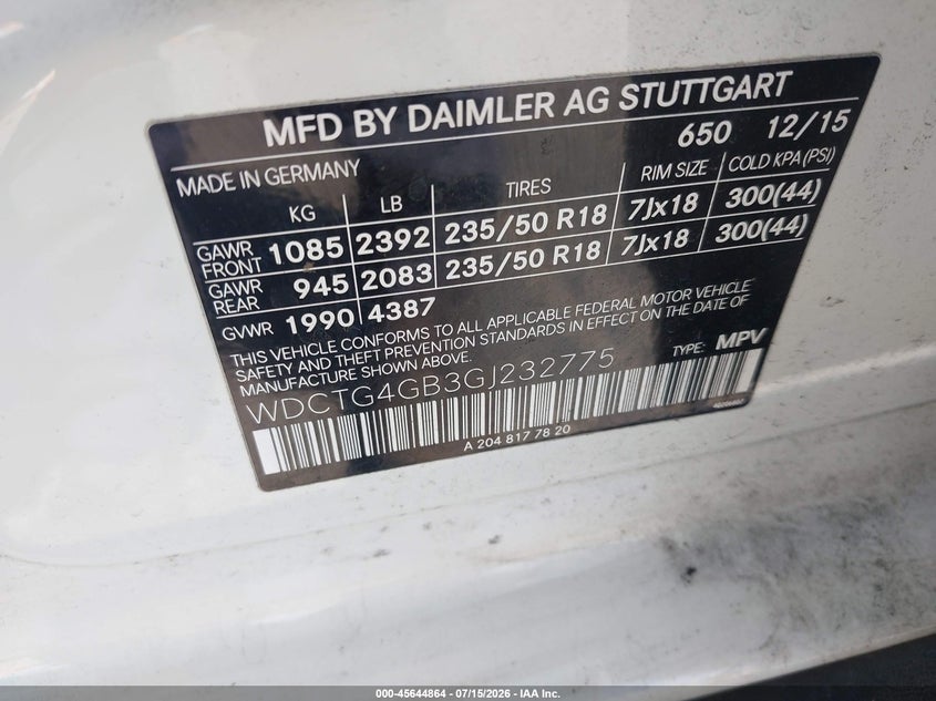 2016 Mercedes-Benz Gla 250 4Matic VIN: WDCTG4GB3GJ232775 Lot: 45644864
