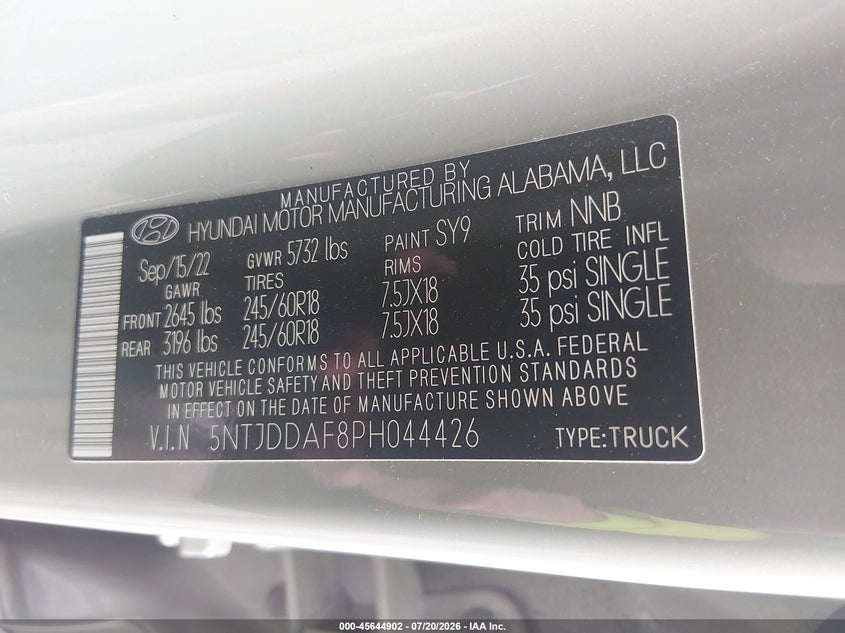 2023 Hyundai Santa Cruz Sel Premium VIN: 5NTJDDAF8PH044426 Lot: 45644902
