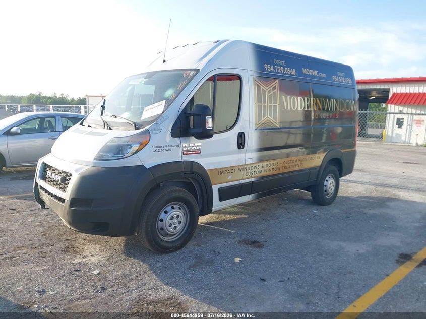 Vin: 3c6lrvcg8me518046, lot: 46143482, ram promaster 2500 high roof 136 wb 20212