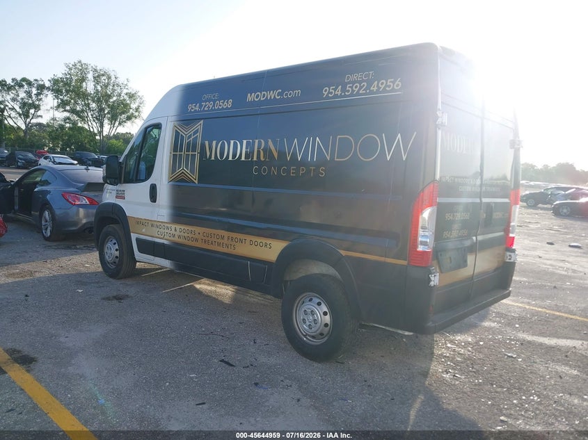 Vin: 3c6lrvcg8me518046, lot: 46143482, ram promaster 2500 high roof 136 wb 20213