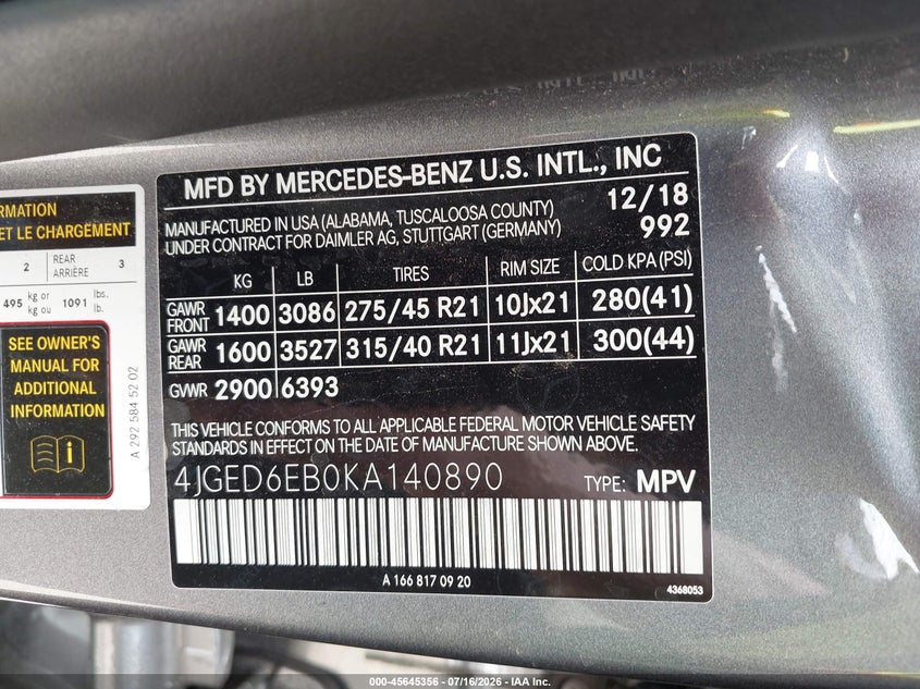 2019 Mercedes-Benz Amg Gle 43 Coupe 4Matic VIN: 4JGED6EB0KA140890 Lot: 45645356