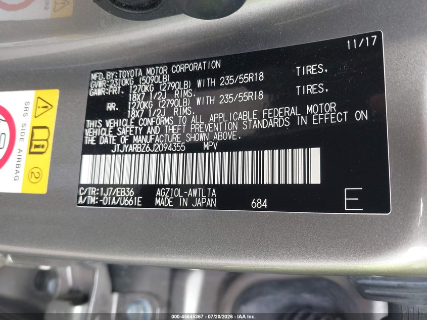 2018 Lexus Nx 300 F Sport VIN: JTJYARBZ6J2094355 Lot: 45645367