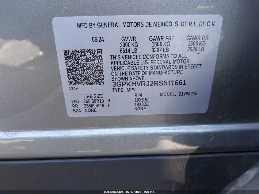 2024 Honda Prologue Ex VIN: 3GPKHVRJ2RS511661 Lot: 45645425