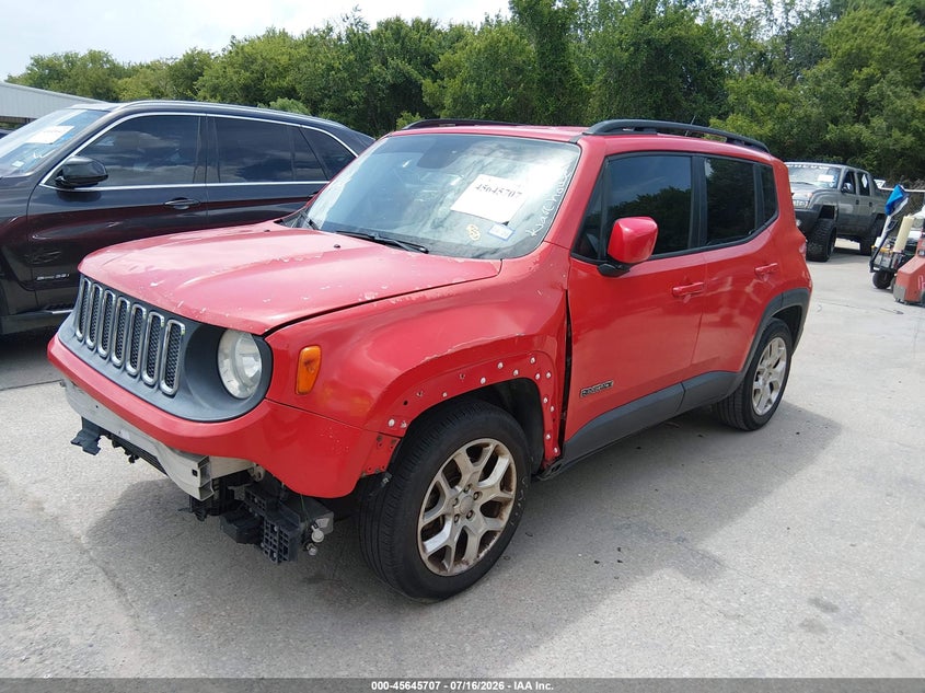 Vin: zaccjabt1gpd64309, lot: 46144230, jeep renegade latitude 20162